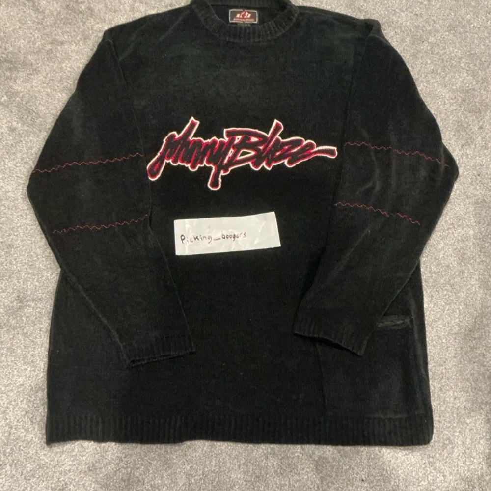 Johnny‎ Blaze Velour Logo Knit XL vintage clothing 00s 90s Y2K